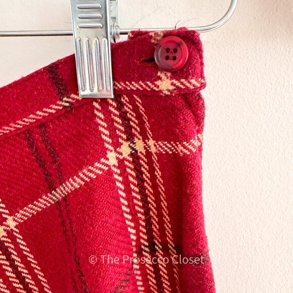 VINTAGE Christmas Plaid Fringe Midi Skirt Wool Blend by JG Hook (S) - Picture 5 of 7